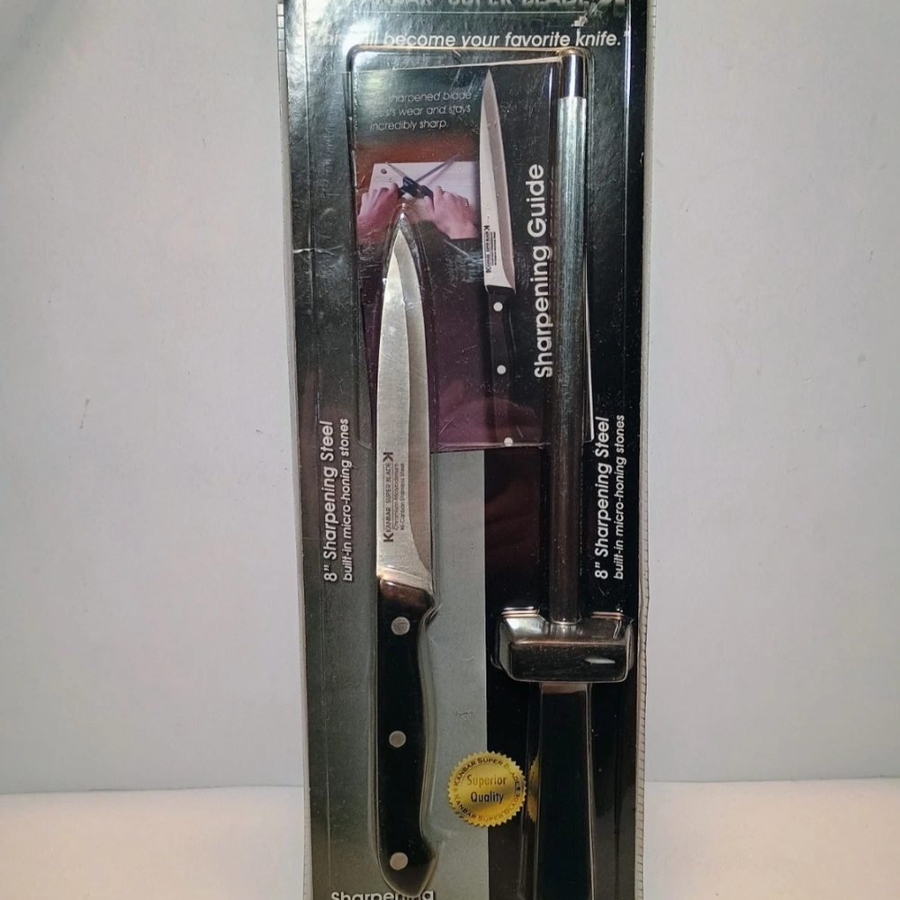 Kanbar Super Blade Hi Carbon Stainless Steel 8 "Cutting Knife W/ Sharping Steel